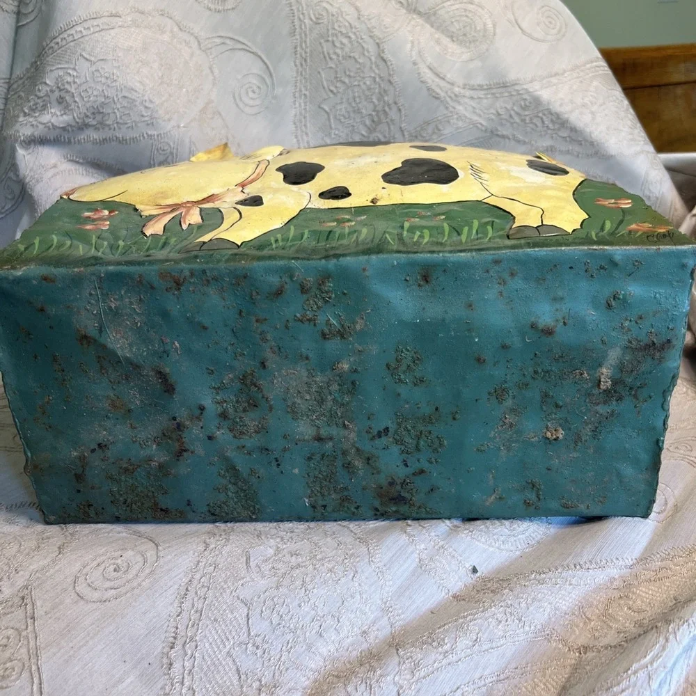 Handpainted Folk Art Pig With Bow Planter Signed